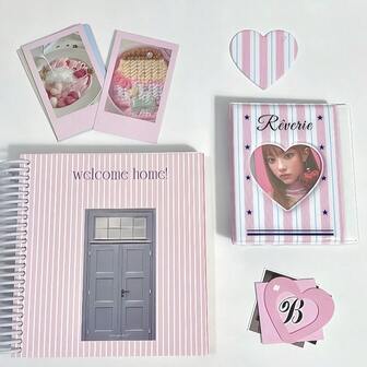 Korean Style Welcome Home Pink And White Color Blank Inner Page Circles Creative Notebook Handbook
