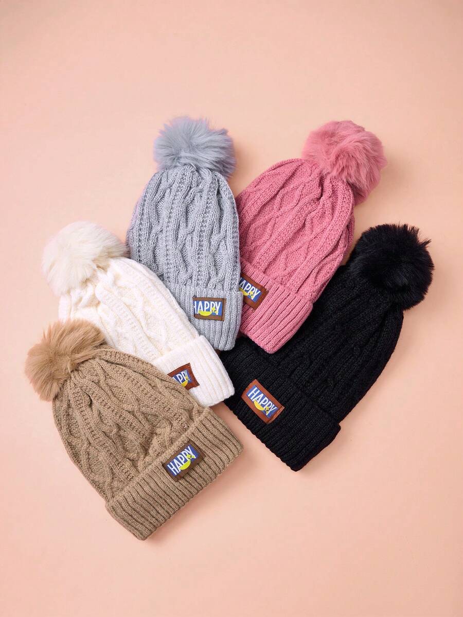 Hatastic 快乐刺绣纹理菱格纹针织保暖加厚绒球帽秋冬礼物音乐节 - 彩色 - 查看 1