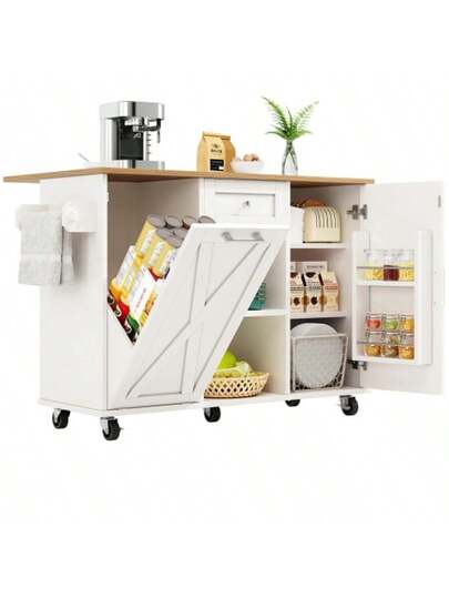 Moderne Kitchen Isl Cabinet Waste Bins, Sideboard, Multifunctional Dining Tafel Storage Space, Food Cart Snack Shelves Stretch Function Cabinets, Wit view 9