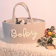 1 Stück tragbarer, handgehaltener Seilkorb mit gewebtem Buchstabenmuster zur Aufbewahrung von Windeln, Flasche Windel Mutterbeutel, geeignet zum Aufbewahren von Babybedarf wie Flaschen und Windeln, mit unabhängigen Fächern, Aufbewahrungskorb, Geschirr Aufbewahrungskorb, für Schlafzimmer, Wohnzimmer, Küche, Badezimmer Aufbewahrung. Muttertags Geschenk.