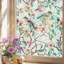 Window Privacy Film, Stained Glass Decorative Static Cling, Removable Laser Blocking Vinyl Covering, Window Film Home Kitchen Living Room, Shards, 17.3x 78.7in - 花朵與鳥類天堂 + 17.3 x 78.7 英寸 - 查看 9
