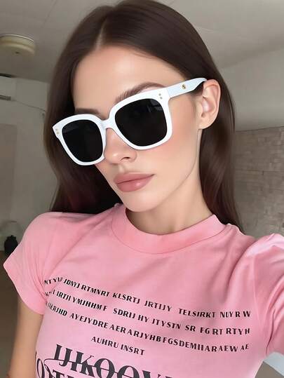 White Plastic Retro Square Oversized Fashion Sunglasses For Both Men And Women - Classic Design, Suitable For Outdoor, Beach, Vacation, Daily Outfits, Summer Sun Shading, Driving, UV Blocking