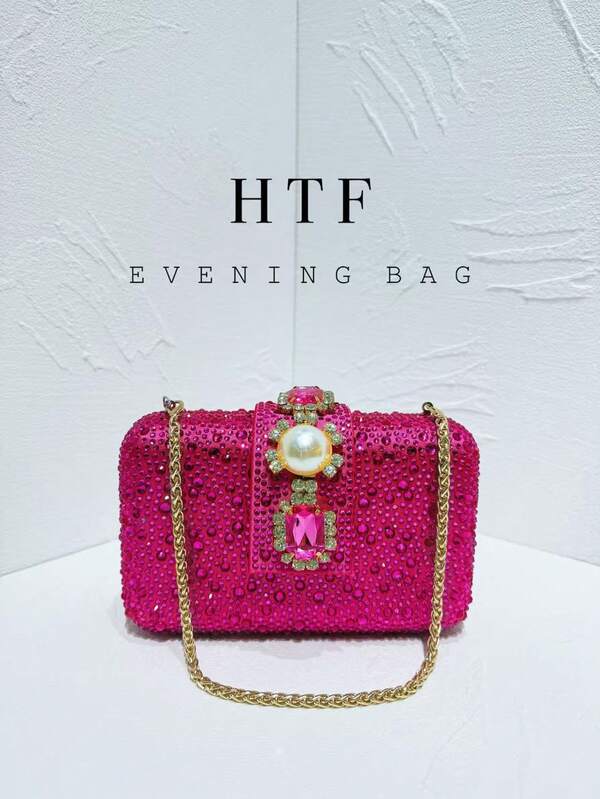 1pc Rose Red Shiny Luxury Hot Diamond Rhinestone Decorative Clutch Bag, Women's Fashion Temperament Elegant Dinner Bag Glitter Bling-Bling Rhinestone Shoulder Bags Crossbody Bag Purses Handbags Crystals Rhinestone Evening With Chain Bags