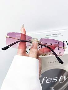 1副复古无框矩形眼镜，简约时尚男女通用眼镜，适合派对、街头风、朋克风等场合。 - 彩色 - 查看 2