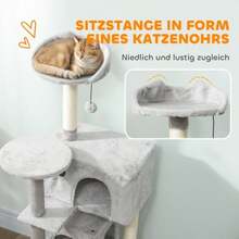 PawHut 140cm Cat Tree With Multiple Levels, Sisal Scratching Posts, Caves, Plush Platforms, Hammock, Ladder And Play Balls. - 深灰色 - 查看 4