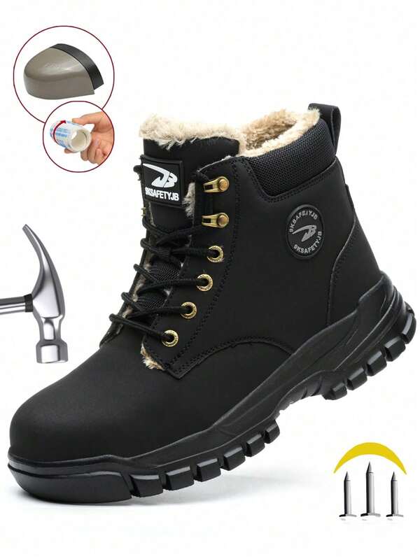 1 par de zapatos de trabajo para hombres, zapatos con punta de acero de caña alta, botas de senderismo antiaplastamieto y antipinchazos, botas, zapatos de trabajo antimpacto para construcción/almacén, zapatos de moda para hombres, zapatos de protección laboral, disponibles en negro o amarillo, forro sencillo/con forro térmico