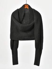 1 件女士纯色镂空针织披肩，十字设计带袖保暖套头外套披肩上衣，休闲百搭舒适保暖披肩，极简主义风格适合日常穿着、外出、旅行，搭配长裙 - 彩色 - 查看 8