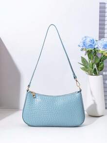 Fashionable Minimalist Underarm One Shoulder Baguette Bag - Blue - View 6