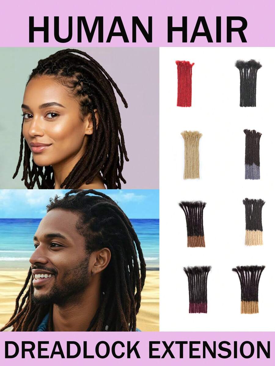 Human Hair Dreads Extensions 0.6cm Width Human Hair Dreadlock Extensions For Men/Women Permanent Loc Extensions Bundles Can Be Dyed Bleached Curled And Twisted 10 Strands/Package - Multicolor - View 1