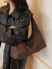 1个大容量尼龙腋下包，适合通勤、购物、约会，多功能女士单肩包 - 咖啡 - 查看 4