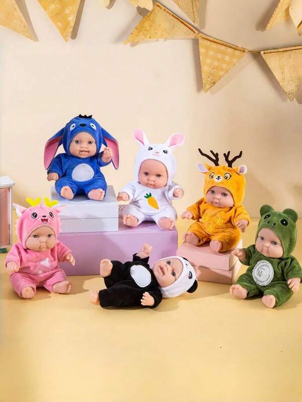 6件套儿童娃娃，时尚娃娃，重生娃娃，婴儿娃娃，可爱睡娃娃，动物装扮娃娃，小型逼真婴儿娃娃，可爱仿生重生娃娃，生日礼物，派对礼物，圣诞礼物，情人节礼物，复活节礼物，新年礼物