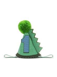 手工毛毡卡通恐龙绿色生日帽，生日服装头饰，手工粘贴1-9数字生日派对帽 - 綠色 - 查看 4