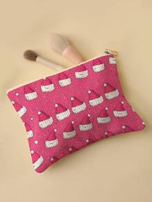 Bolsa de maquillaje multifuncional con estampado de elementos navideños impreso por ambos lados - Bolsa de almacenamiento con cremallera para artículos de tocador portátiles, adecuada para niñas, damas, cosméticos y artículos de viaje esenciales