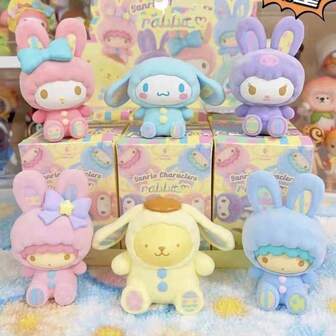  Serie di coniglietti Sanrio, statuine di My Melody e Cinnamon Dog in scatola cieca, bambole accessorie, decorazioni da scrivania e regali, adatti per collezionisti di giocattoli, esposizioni da scaffale, decorazioni per la casa, ornamenti da scrivania e regali di compleanno.