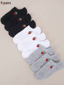 3/6/9/12 perechi de șosete drăguțe cu căpșuni, culori mixte, șosete versatile la modă pentru purtare zilnică, casual minimaliste, absorbție a umezelii, potrivite pentru toate anotimpurile și ocaziile - Multicolor - Vizualizare 2