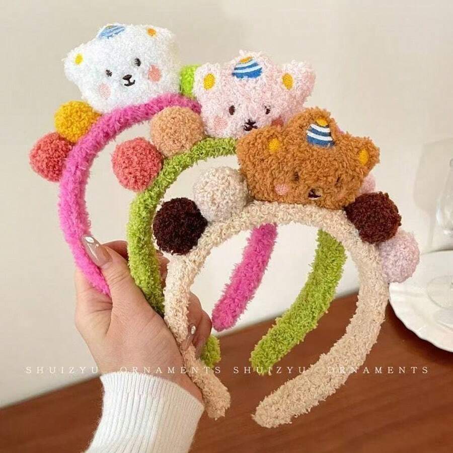 Cute Bear Design Makeup Headband, Soft Plush Material, Won't Damage Hair, Suitable For Face Mask, New Style - Multicolor - View 1