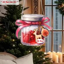 Adorno navideño, tarro de mermelada 2D, acrílico, para colgar en la puerta, recuerdo de fiesta, decoración de pared - Rosa - Ver 5