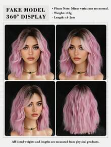 NICKY WALL 14-Inch Short Wave Pink Ombre Wigs For Women,Elegant Wavy Bob Wigs With Curtain Bangs,High Quality Soft Synthetic Fiber Wigs For Women Daily Wear, Festival Ready Party Use, Graduation Gift - Beginners Glueless Wig Accessorie - 漸層粉紅色 - 查看 6
