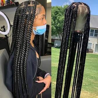 Synthetic Large Box Braided Wigs Jumbo Knotless Full Lace Front Wigs For Black Women Jumbo Braids Faux Locs Cornrows Wig