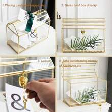 Giadun Wedding Card Box With Slot 12.2'' Large Glass Card Boxes For Reception Gold Card Holder Clear Decorative Storage Box With Lock For Baby Shower Birthday Party Christmas Bridal Shower - Gold102帶蓋 - 查看 5