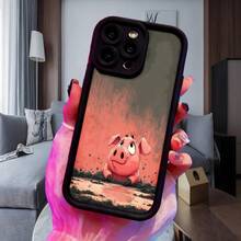 Cubierta de telefono con diseño de cerdo rosa en lodo color rojo oscuro para uso diario en interiores y exteriores Aplicable a teléfonos Apple y Galaxy. - Negro - Ver 4