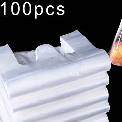50/100pcs White Transparent Plastic Bags, Supermarket Shopping Bags, Reusable Tote Bags, Durable, Takeout Bags, Packaging Supplies