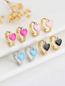 Vintage Colorful Enamel Drip Oil Heart-Shaped Earrings, Romantic Charm Earrings For Women