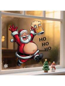 1/3/5 Piezas Pegatina divertida de Papá Noel bebiendo cerveza para decorar la ventana del hogar, baño, sala de estar, dormitorio, aula u oficina, papel tapiz adhesivo y decoración de pared de vinilo - Multicolor - Ver 8