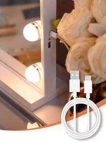 FENCHILIN Holly Wood Mirror With Lighting LED Type C And USB Charging Port 15 Dimmer Lights 3 Light Modes Make-Up Mirror With Lighting Holly Wood Mirror Wall-Mounted White 58cmx48cm - 白色 - 查看 5