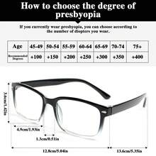 6副经典方形老花镜，铆钉眉框设计，时尚渐变色，超轻镜框佩戴舒适，适合休闲、日常、办公和阅读。 - 3黑白+3漸茶 - 查看 6