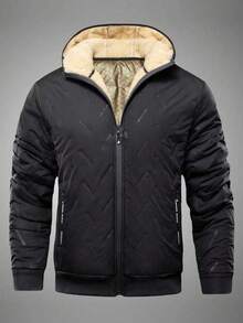 男士冬季舒适休闲风格毛绒连帽拉链夹克，适合通勤、户外、街头等场景。