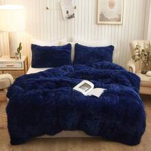 Plush Shaggy Duvet Cover Set, Ultra Soft Fluffy Bedding Sets 3 Pieces (1 Fuzzy Comforter Cover + 2 Pillow Cases), Zipper Close (, Pink), Luxury Bedding - 海軍藍 - 查看 12