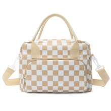 Insulated Lunch Bag For Women Men Waterproof Thermal Insulated Lunch Box Bento Pouch Dinner Insulation Bag Student Thickened – Cute Floral, Bow & Strawberry Print, Corduroy Lunch Tote With Handle & Zipper, Large Capacity Cooler Bag For Work, School, Picnic, Camping, Perfect Christmas Gift For Family, Friends, Teachers & Moms - 卡其色格子 - 查看 9