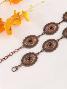 سلسلة خصر معدنية بنمط زهري بيضاوي مزيف باللون الفضي، حزام خصر متعدد الاستخدامات، ديكور للفساتين والبناطيل وفساتين الشاطئ البوهيمية، إكسسوار خصر أساسي