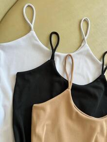 Kit 3 Women's Suplex Ribbed Tank Top With Thin Straps, Ribbed Blouse, Summer Stylish, Fashion Blogger Colors, Summer - 黑色/米色/棕色 - 查看 6