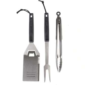 BBQ Buddy 3 Piece Tool Set Meat Fork Tongs And Grill Spatula For Outdoor Grill Stainless Steel BBQ Set With Ergonomic Handles BBQ Tools