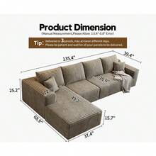 135.4" Cloud Modular Sectional Sofa Couch With L-Shape Chaise,Modern Minimalist Upholstered Couches For Living Room Bedroom,Deep Seat Corner Couch,No Assembly Required (Black,Right Facing Chaise) - Lạc đà - Xem 6
