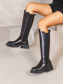 Thick Sole Knee-High Boots, Women's Fashion Tall Boots, Thigh-High Boots - Brown - View 6