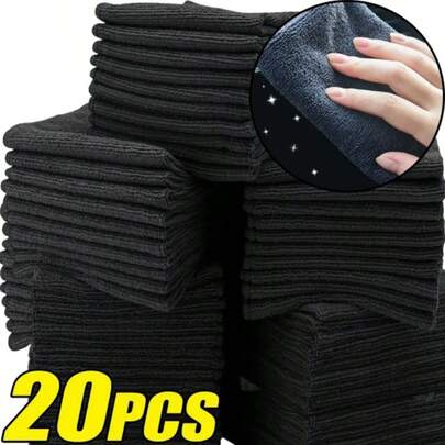 20/1 pieza Toallas de limpieza de microfibra engrosadas para automóvil - Paños suaves y de secado rápido de doble capa para ventanas, espejos y limpieza del hogar