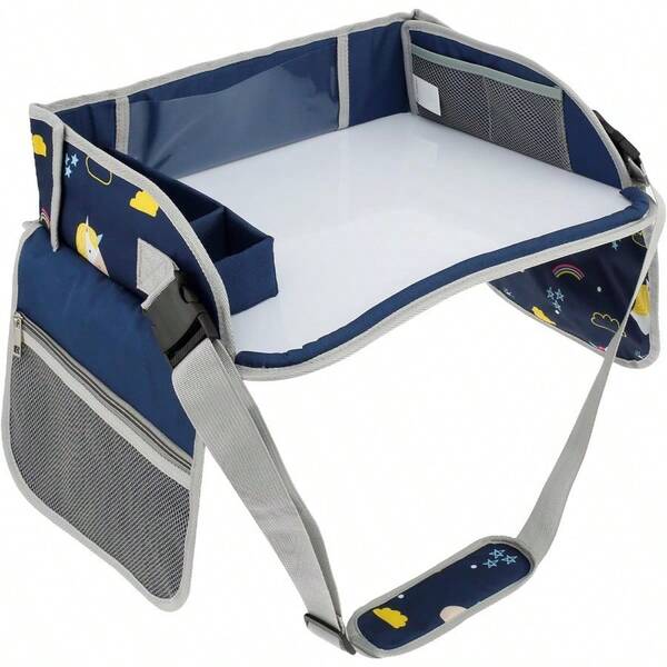 Car Seat Tray Travel Tray For Car Easy To Install Car Seat Table Tray Portable Car Lap Tray With Adjustable Shoulder Strap And Pocket For Road Trip Activities Blue