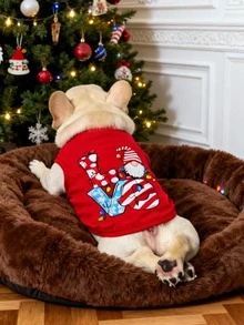 2pcs/Set Christmas Santa Claus & Love Print Anti-Flea, Reduce Shedding, Insulated & Breathable Vest For Indoor/Outdoor Cats & Dogs