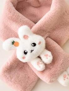 1条男女儿童通用兔子毛绒保暖卡通围巾，适合日常佩戴 - 珊瑚粉 - 查看 2