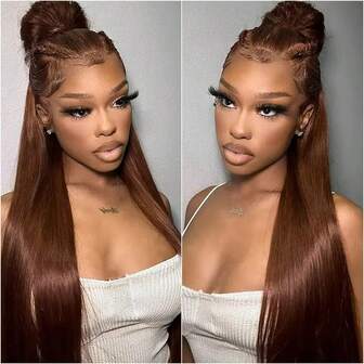 Perruques frontales en dentelle brun foncé 13x4 13x6 avec 60% de cheveux humains et des cheveux bébé, densité de 200, perruques frontales en dentelle droite brun clair en cheveux humains pré-épilés, couleur brun 4#