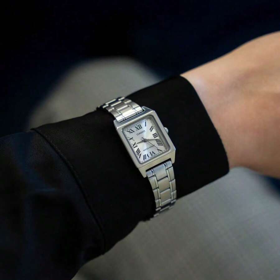 Casio Women's Square Watch, Silver Stainless Steel Strap, Modern Geometric Design, White Dial Analog Quartz, Fashion Gift For Her - one-size - View 1