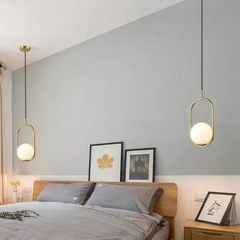 1pc Modern Gold Indoor Pendant Light Decor, Christmas Indoor Decoration, Hanging Globe Pendant Light For Kitchen Island Lighting - Minimalist Design, Suitable For Dining Room, Bedside, Bar, Cafe, Loft Staircase, Office, High-Quality Metal Material (Bulb Not Included)