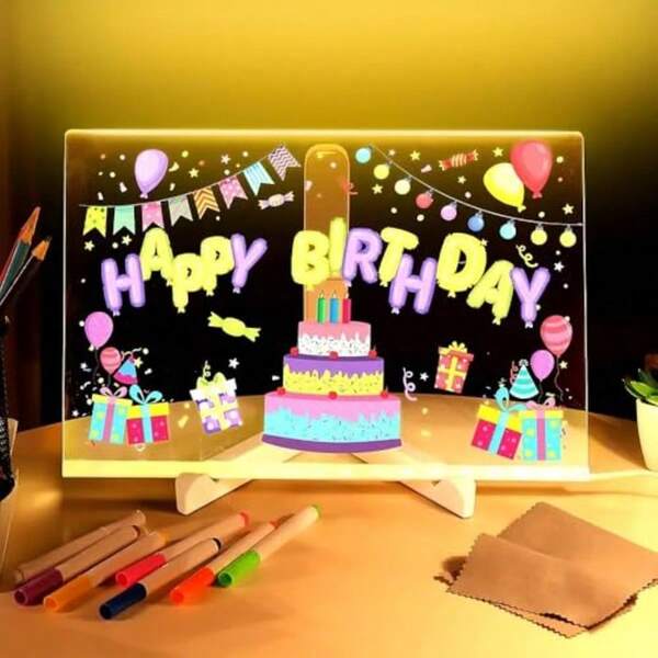 30x20cm Glow Writing Board For LED Memo Board With 7 Color Pens USB Lighting Doodle Board Acrylic Dry Erase For Bedroom Office Halloween Birthday Christmas Decor With Stand