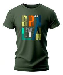 Camiseta Unissex  Estilo Streetwar Estampada Brooklyn Letras Grandes Coloridos Street style Camisa  Estilosa Masculina e Feminina - 100% Algodão Promoção Frete Grátis Rápido - Verde Escuro - Visão 1