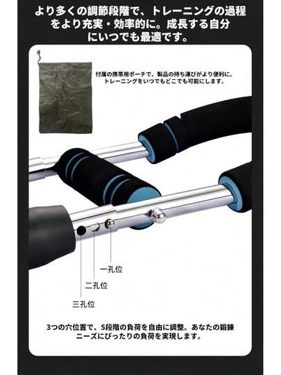 筋トレ アームバー エキスパンダー 3穴で5段階調節 付属収納袋 内転筋トレーニング 2025 年式 調整可能なツイスターアームチェストエクササイザー 着脱式 全身筋力トレーニング機材