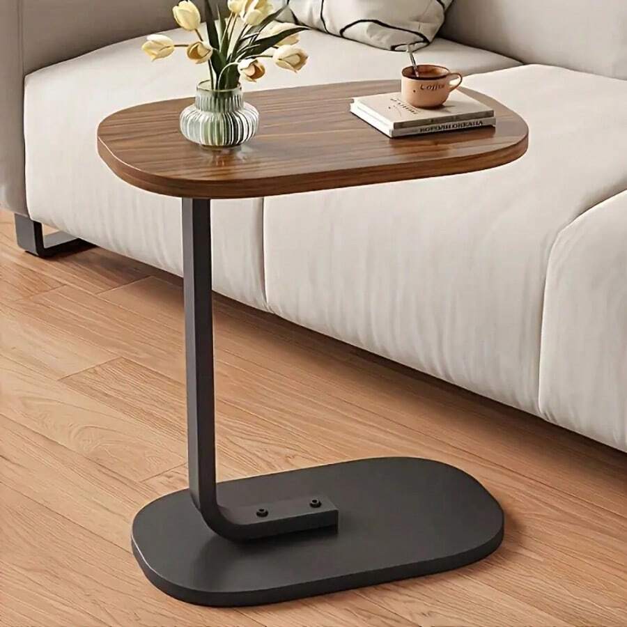 Oval Side Table, Desk And Laptop Table, A Movable Side Table, Suitable For Home And Office Scenes, Coffee Table And Bedside Sofa Side Table, Small And Light, Multi-Color Optional - 胡桃木色 - 查看 1