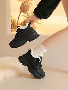 Women's Winter New Thick Snow Boots, Women's Warm Thick Leather Boots, Waterproof Anti-Slip Sports Shoes - Black - View 6